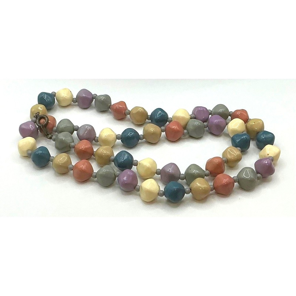 22" Pastel Beaded Necklace Multi Color Geometric Statement Spring Jewelry